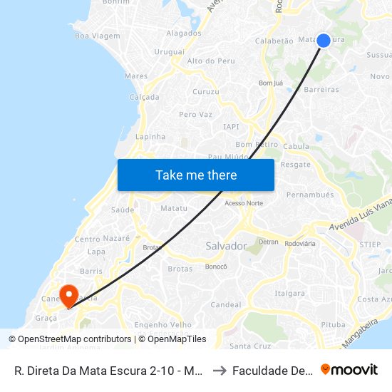 R. Direta Da Mata Escura 2-10 - Mata Escura Salvador - Ba 41225-190 Brasil to Faculdade De Educação Da Ufba map