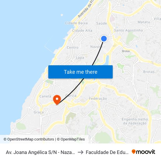 Av. Joana Angélica S/N - Nazaré Salvador - Ba Brasil to Faculdade De Educação Da Ufba map