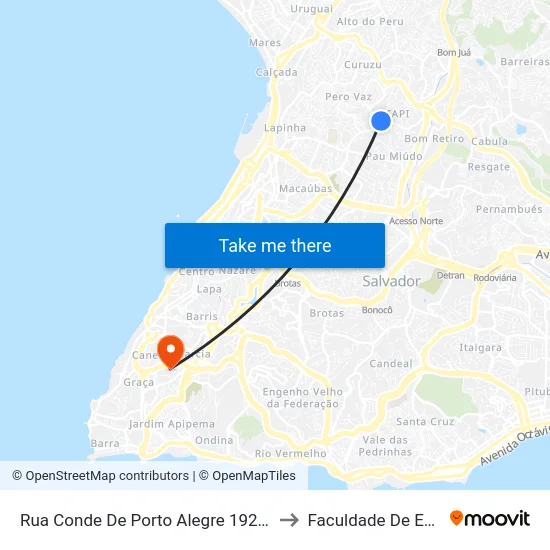 Rua Conde De Porto Alegre 192-196 - Iapi Salvador - Ba Brasil to Faculdade De Educação Da Ufba map