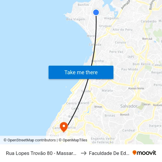 Rua Lopes Trovão 80 - Massaranduba Salvador - Ba Brasil to Faculdade De Educação Da Ufba map