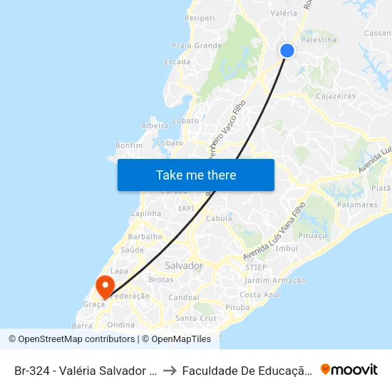 Br-324 - Valéria Salvador - Ba Brasil to Faculdade De Educação Da Ufba map