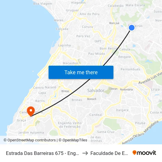 Estrada Das Barreiras 675 - Engomadeira Salvador - Ba Brasil to Faculdade De Educação Da Ufba map