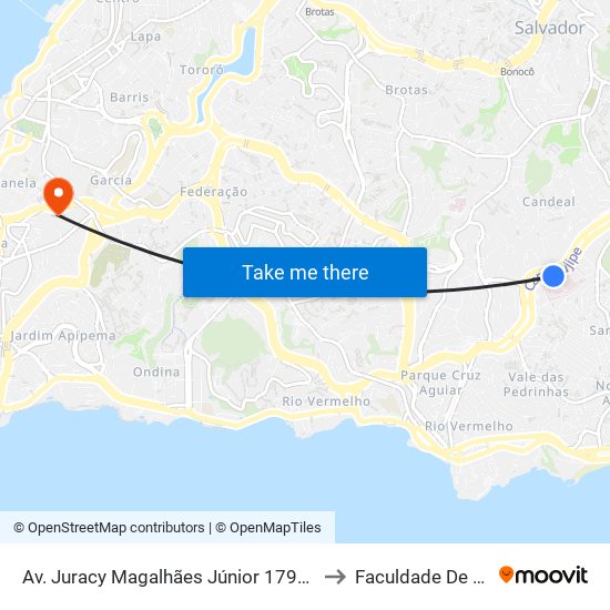 Av. Juracy Magalhães Júnior 1790 - Horto Florestal Salvador - Ba Brazil to Faculdade De Educação Da Ufba map