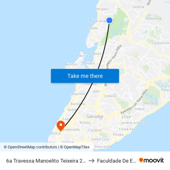 6a Travessa Manoelito Teixeira 2-32 - Periperi Salvador - Ba Brasil to Faculdade De Educação Da Ufba map