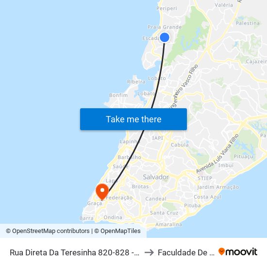 Rua Direta Da Teresinha 820-828 - Rio Sena Salvador - Ba 40711-160 Brasil to Faculdade De Educação Da Ufba map