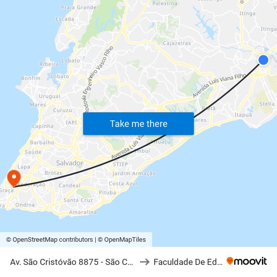 Av. São Cristóvão 8875 - São Cristóvão Salvador - Ba Brasil to Faculdade De Educação Da Ufba map