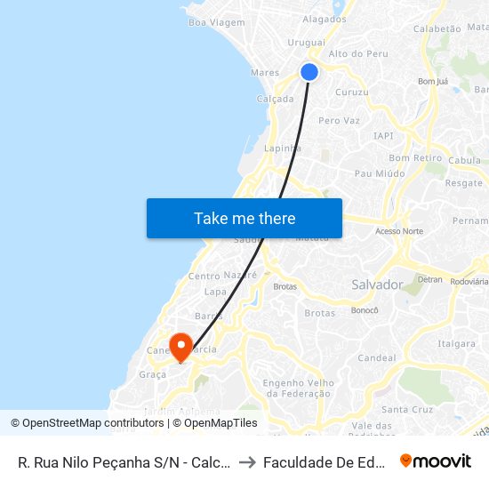 R. Rua Nilo Peçanha S/N - Calcada Salvador - Ba Brasil to Faculdade De Educação Da Ufba map