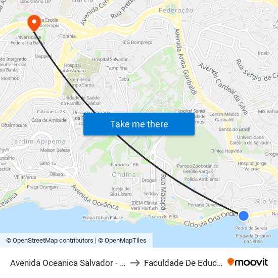 Avenida Oceanica Salvador - Bahia 41950 Brasil to Faculdade De Educação Da Ufba map