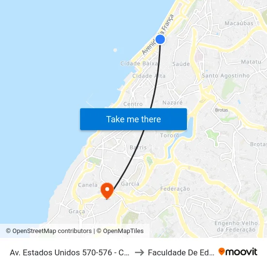 Av. Estados Unidos 570-576 - Comercio Salvador - Ba Brazil to Faculdade De Educação Da Ufba map