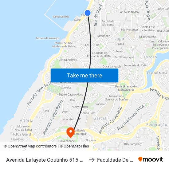 Avenida Lafayete Coutinho 515-733 - Comércio Salvador - Ba Brasil to Faculdade De Educação Da Ufba map