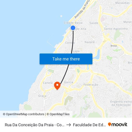 Rua Da Conceição Da Praia - Comercio Salvador - Ba Brasil to Faculdade De Educação Da Ufba map