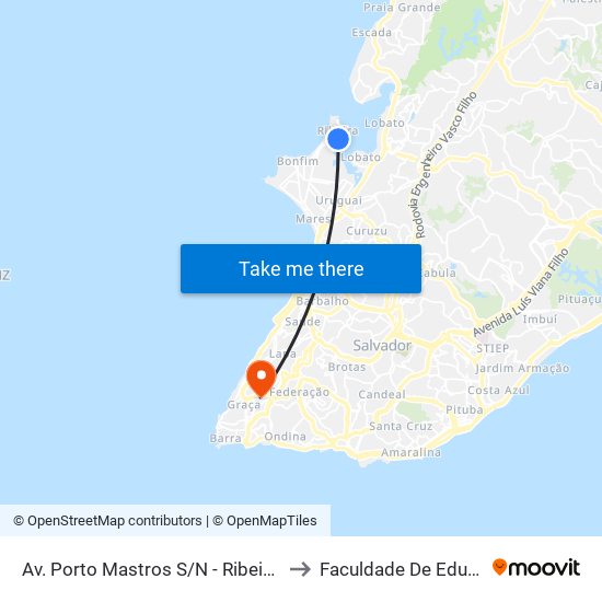 Av. Porto Mastros S/N - Ribeira Salvador - Ba Brasil to Faculdade De Educação Da Ufba map