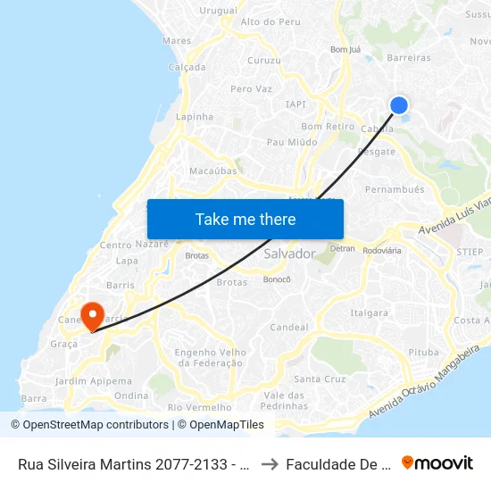 Rua Silveira Martins 2077-2133 - Cabula Salvador - Ba 41185-500 Brasil to Faculdade De Educação Da Ufba map