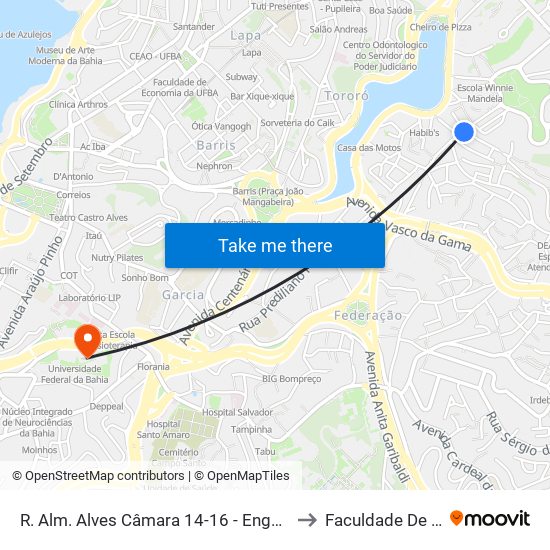 R. Alm. Alves Câmara 14-16 - Engenho Velho De Brotas Salvador - Ba Brasil to Faculdade De Educação Da Ufba map