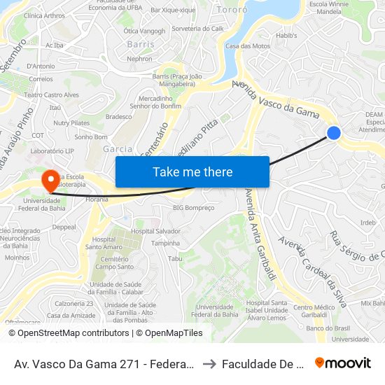 Av. Vasco Da Gama 271 - Federação Salvador - Ba 40230-731 Brazil to Faculdade De Educação Da Ufba map