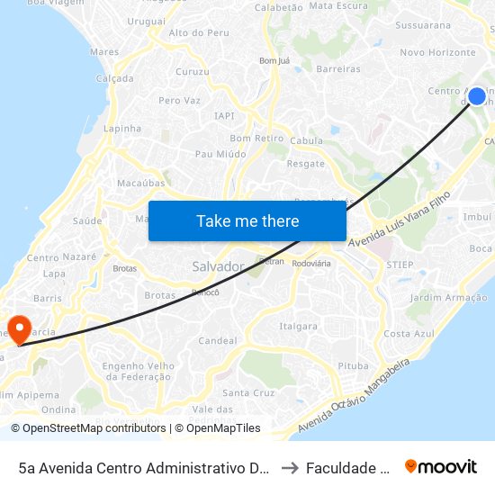 5a Avenida Centro Administrativo Da Bahia 1-193 - Pituaçu Salvador - Ba 41745-004 Brasil to Faculdade De Educação Da Ufba map