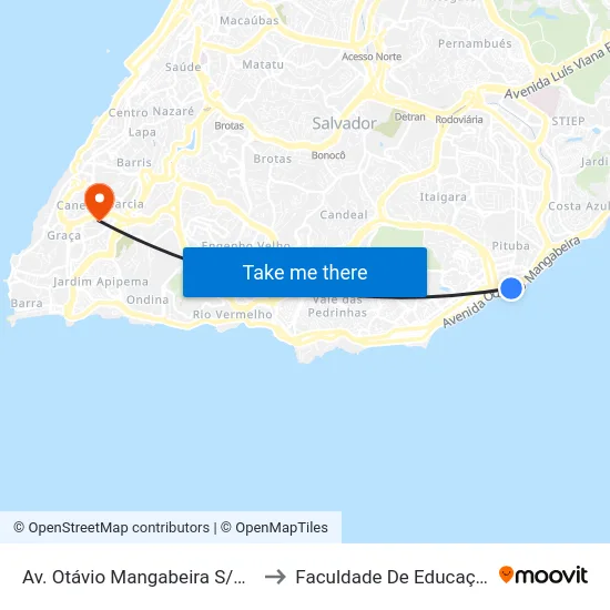 Av. Otávio Mangabeira S/N Bahia Brasil to Faculdade De Educação Da Ufba map