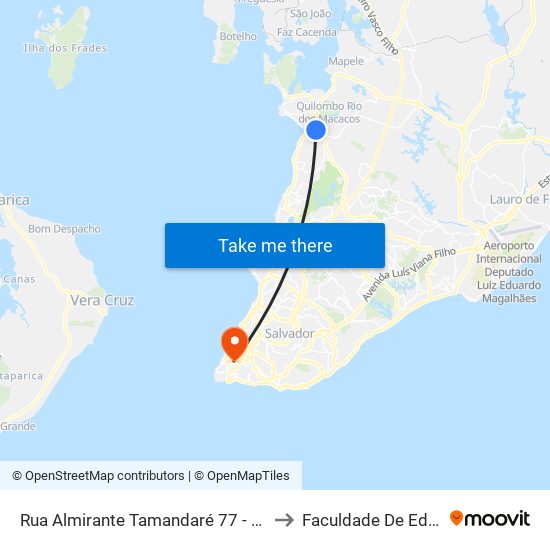 Rua Almirante Tamandaré 77 - Paripe Salvador - Ba Brasil to Faculdade De Educação Da Ufba map