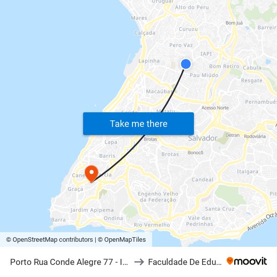 Porto Rua Conde Alegre 77 - Iapi Salvador - Ba Brasil to Faculdade De Educação Da Ufba map