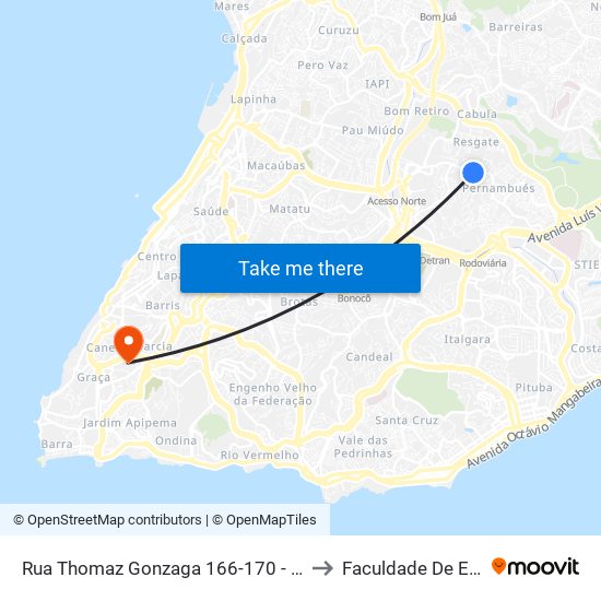 Rua Thomaz Gonzaga 166-170 - Pernambués Salvador - Ba Brasil to Faculdade De Educação Da Ufba map