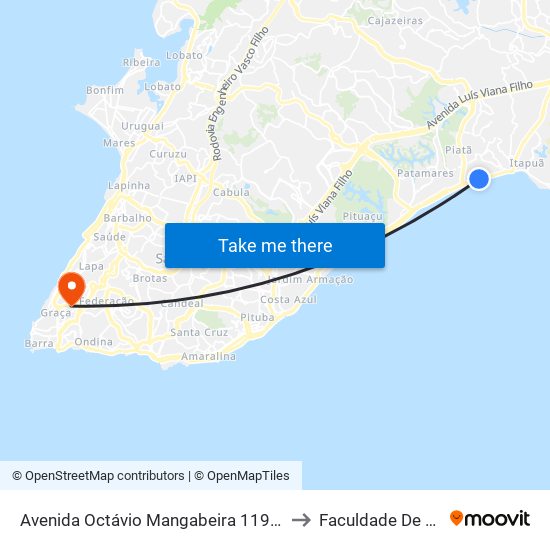 Avenida Octávio Mangabeira 11905-11949 - Piatã Salvador - Ba Brasil to Faculdade De Educação Da Ufba map