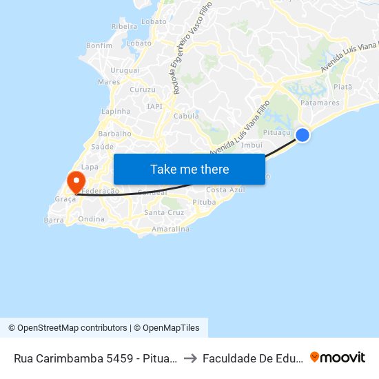 Rua Carimbamba 5459 - Pituaçu Salvador - Ba Brasil to Faculdade De Educação Da Ufba map