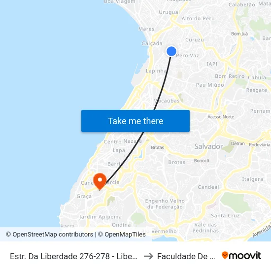 Estr. Da Liberdade 276-278 - Liberdade Salvador - Ba 40375-016 Brasil to Faculdade De Educação Da Ufba map