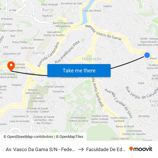 Av. Vasco Da Gama S/N - Federação Salvador - Ba Brasil to Faculdade De Educação Da Ufba map