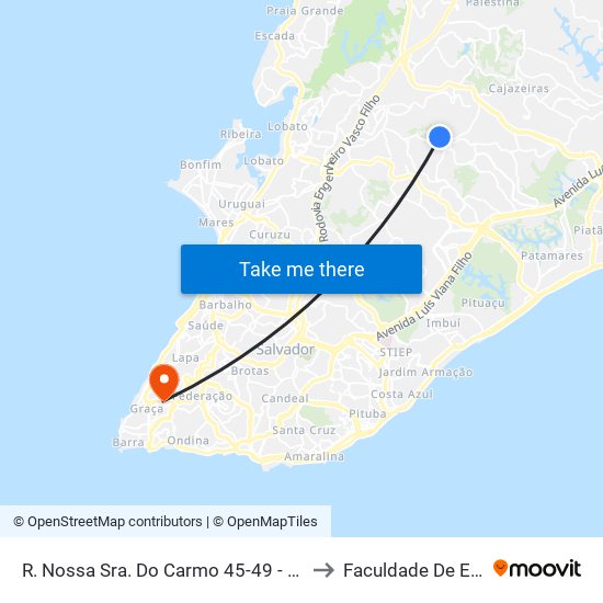 R. Nossa Sra. Do Carmo 45-49 - Sete De Abril Salvador - Ba Brasil to Faculdade De Educação Da Ufba map