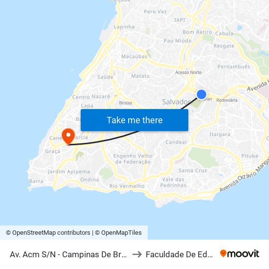Av. Acm S/N - Campinas De Brotas Salvador - Ba Brasil to Faculdade De Educação Da Ufba map