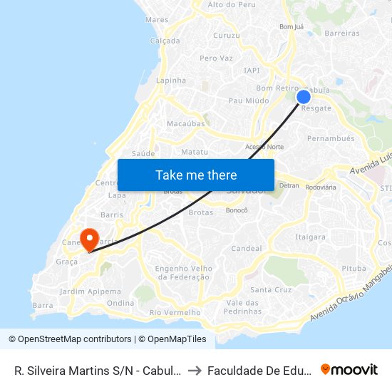 R. Silveira Martins S/N - Cabula Salvador - Ba Brasil to Faculdade De Educação Da Ufba map