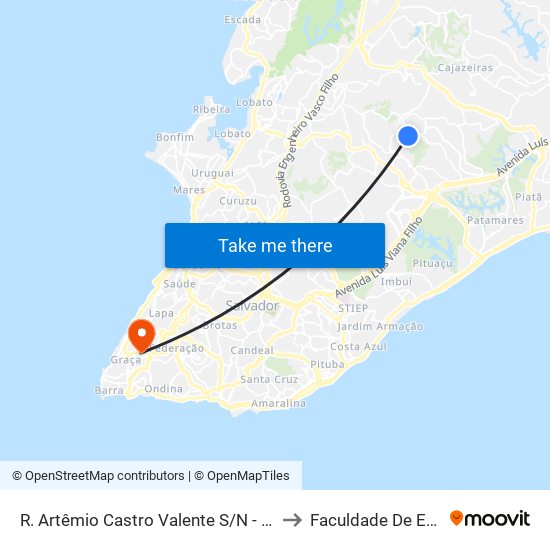 R. Artêmio Castro Valente S/N - Canabrava Salvador - Ba Brasil to Faculdade De Educação Da Ufba map