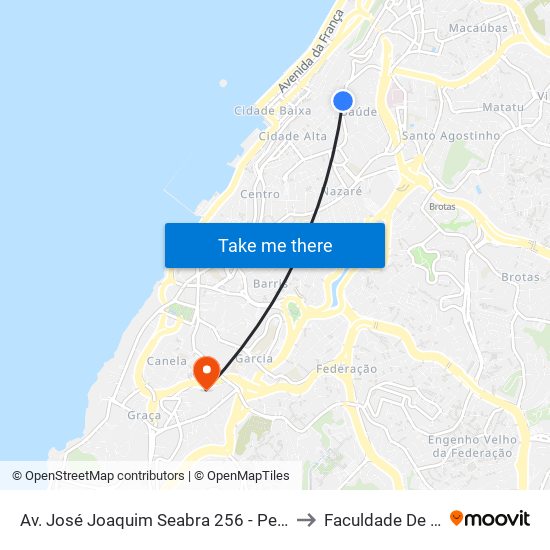 Av. José Joaquim Seabra 256 - Pelourinho Salvador - Ba 40026-350 Brazil to Faculdade De Educação Da Ufba map