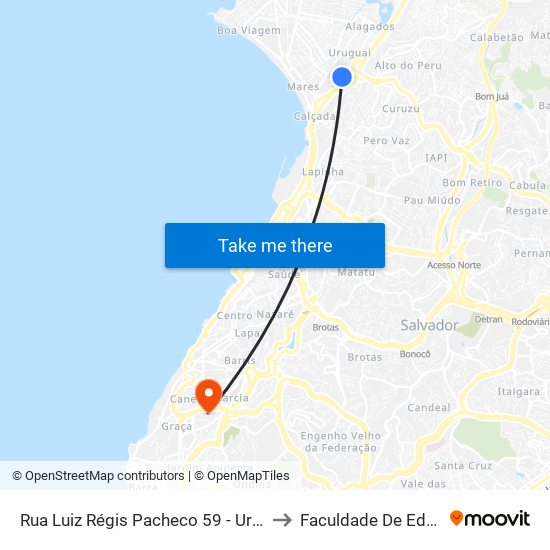 Rua Luiz Régis Pacheco 59 - Uruguai Salvador - Ba Brasil to Faculdade De Educação Da Ufba map