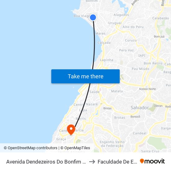 Avenida Dendezeiros Do Bonfim 33-99 - Roma Salvador - Ba Brasil to Faculdade De Educação Da Ufba map