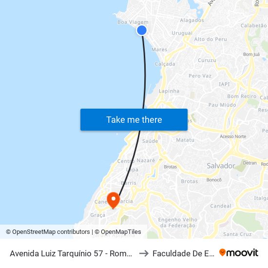 Avenida Luiz Tarquínio 57 - Roma Salvador - Ba 40414-120 Brasil to Faculdade De Educação Da Ufba map