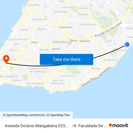 Avenida Octávio Mangabeira 5251-5447 - Bôca Do Rio Salvador - Ba Brasil to Faculdade De Educação Da Ufba map