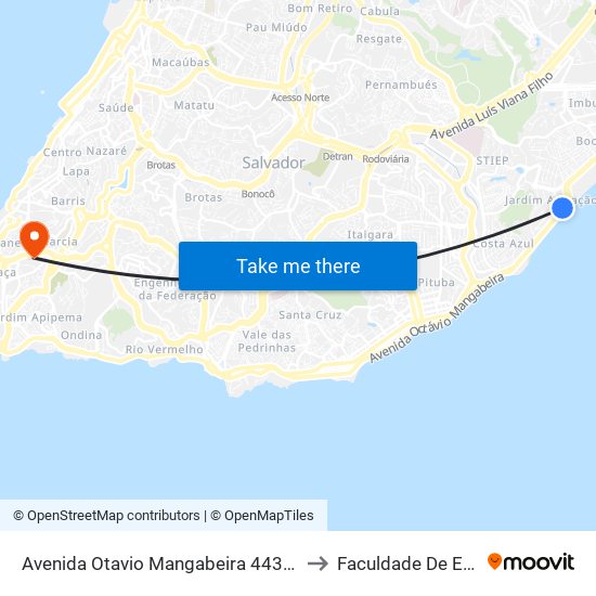 Avenida Otavio Mangabeira 4435 Salvador - Bahia 41750 Brasil to Faculdade De Educação Da Ufba map