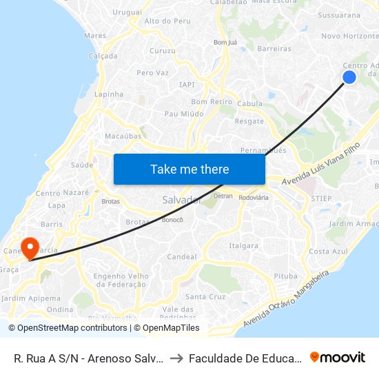 R. Rua A S/N - Arenoso Salvador - Ba Brasil to Faculdade De Educação Da Ufba map