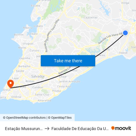 Estação Mussurunga to Faculdade De Educação Da Ufba map