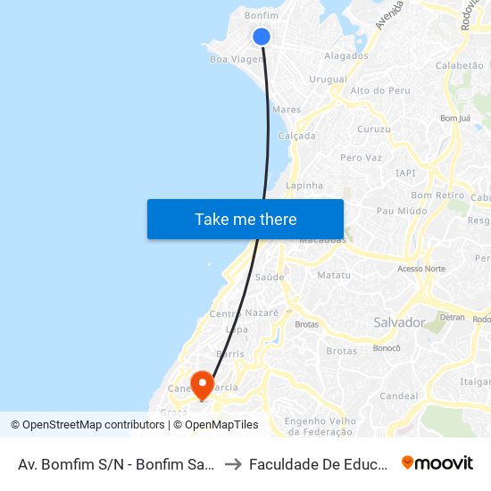 Av. Bomfim  S/N - Bonfim Salvador - Ba Brasil to Faculdade De Educação Da Ufba map