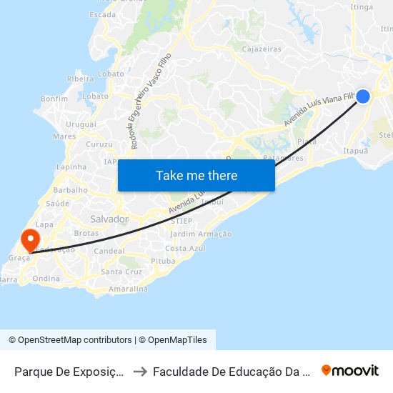 Parque De Exposições to Faculdade De Educação Da Ufba map