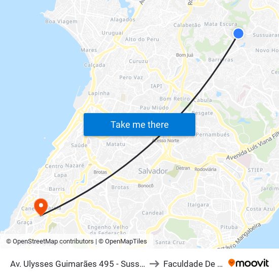 Av. Ulysses Guimarães 495 - Sussuarana Salvador - Ba 41213-000 Brasil to Faculdade De Educação Da Ufba map