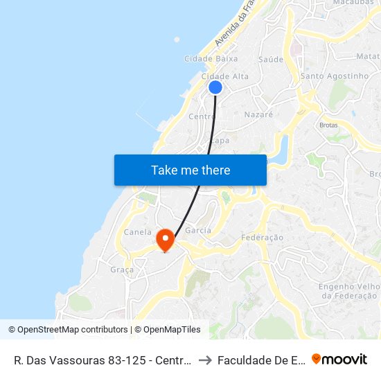 R. Das Vassouras 83-125 - Centro Salvador - Ba 40020-020 Brasil to Faculdade De Educação Da Ufba map