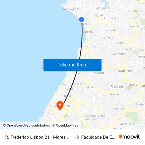 R. Frederico Lisboa 21 - Mares Salvador - Ba 40445-071 Brasil to Faculdade De Educação Da Ufba map