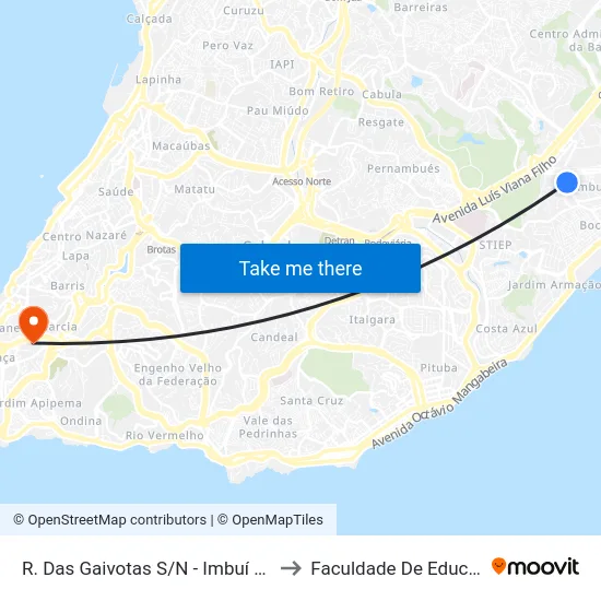 R. Das Gaivotas S/N - Imbuí Salvador - Ba Brasil to Faculdade De Educação Da Ufba map