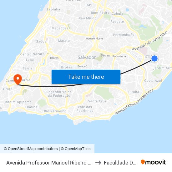 Avenida Professor Manoel Ribeiro 650-800 - Stiep Salvador - Ba 41770-095 Brasil to Faculdade De Educação Da Ufba map