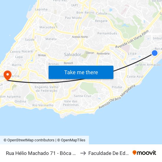 Rua Hélio Machado 71 - Bôca Do Rio Salvador - Ba Brasil to Faculdade De Educação Da Ufba map