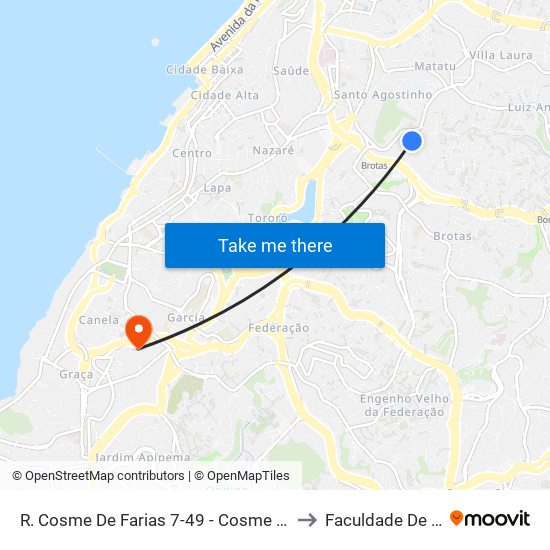 R. Cosme De Farias 7-49 - Cosme De Farias Salvador - Ba 40255-205 Brasil to Faculdade De Educação Da Ufba map