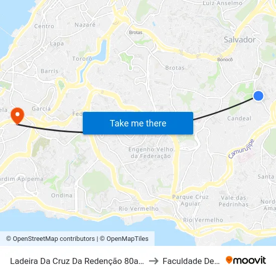 Ladeira Da Cruz Da Redenção 80a - Itaigara Salvador - Ba 40280-010 Brasil to Faculdade De Educação Da Ufba map